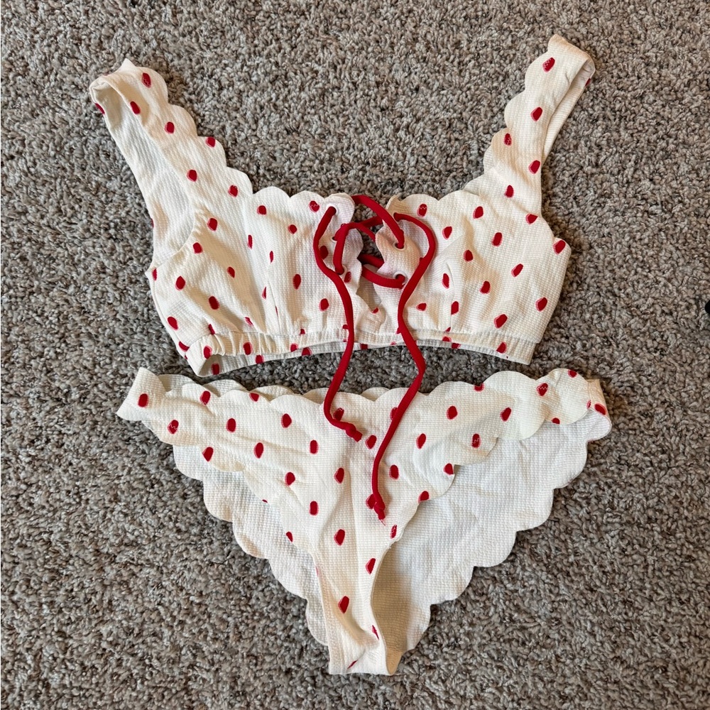 Marysia Cream and Red Polka Dot Bikini Set